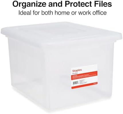 STAPLES Plastic File Box with Snap Lid, Letter/Legal Size, Clear, 4/Carton - Image 2