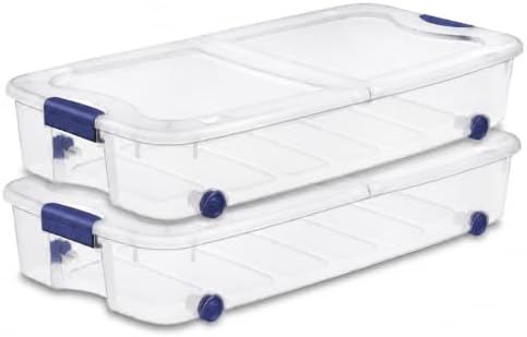 66 Qt Clear Underbed Storage Box with Wheels and Latching Lid for Bedroom by Unknown