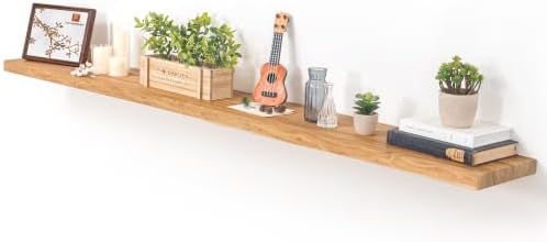 Fun Memories Floating Shelves for Wall, 72" W x 9.3" D Wood Floating Shelf with Invisible Heavy-Duty Metal Bracket, Deep Floating Shelf for Living Room Kitchen, Natural Finish by FunMemories