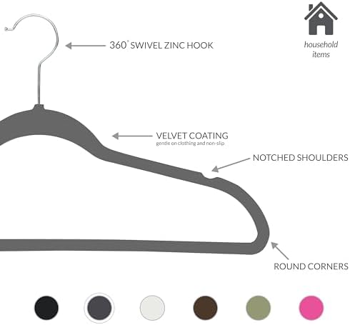 Simplify Slim Velvet Clothes Hangers | 50 Pack | Non-Slip | Shirts | Suit | Pants | Dresses | Garments | Closet Storage & Organization | Durable | Grey - Image 2