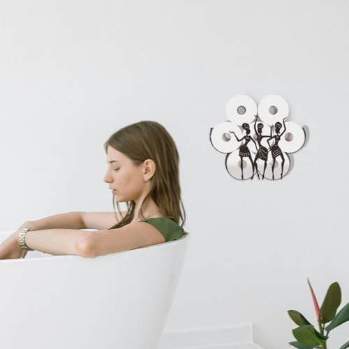 WADORN African Tribal Women Metal Toilet Paper Holder, Ethnic Dance Decorative Metal Toilet Paper Storage for Extra 8 Rolls Black Freestanding Rustic Wall Mounted Organizer for Restroom Bathroom - Image 7