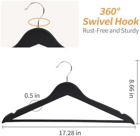 Amazon Basics Wood Suit Clothes Hangers for Closet Organizer, Black, 30-Pack - Image 2