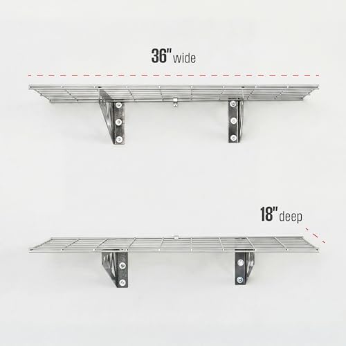 SafeRacks Steel Garage Wall Shelves 2-Pk w/Hooks, 500lb, Hammertone (18x36) - Image 3