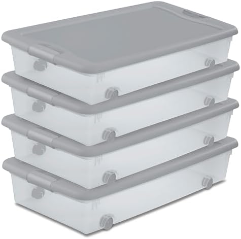 Sterilite Wheeled Latching Box w/Lids for Home & Office, 56 Quart, 4-Pack by Sterilite