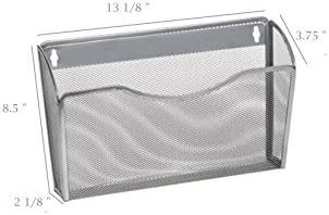 YBM HOME Mesh Wall Mount File Organizer Holder for Home and Office, Single Pocket Hanging File Holder for Folders, Documents, Letters, and Magazines, Silver 2 Pack - Image 2