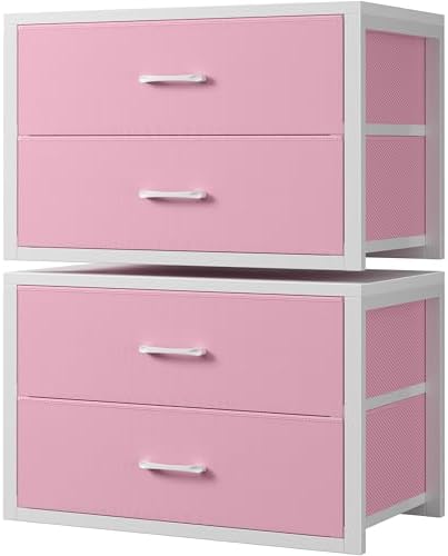 BOLUO Stackable Closet Drawers for Clothes Organizers and Storage Fabric Pink 2 Drawer Dresser for Bedroom 2 Packs Modern Large by BOLUO