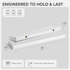 Homeforia 30 Inch Floating Shelves, High-End Solid Pine Wood, Set of 3 - Image 2