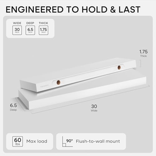Homeforia 30 Inch Floating Shelves, High-End Solid Pine Wood, Set of 3 - Image 2
