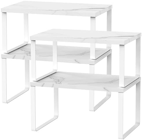Counter Shelf Set of 4, Kitchen Cabinet Organizer Shelves, Marble White by CADUKE