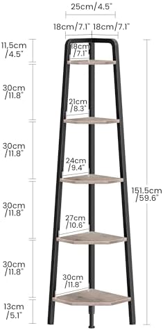 CHOEZON Corner Shelf, 5-Tier Ladder Corner Shelf, Ladder Bookshelf, 59.6" Tall Vertical Display Stand, Metal Frame Bookshelf, for Living Room, Bedroom, Kitchen, Greige and Black TCJ20BG - Image 2