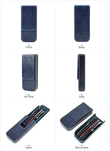 Top Grain Genuine Leather 3 Fountain Pen/Pencil Tray Case Holder, Solid Fashion Design, Handmade, Magnetic Closing with Drawer Design, Gift Choice for Man/Woman/Office, Glossy Blue, 3 Slots - Image 4