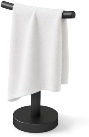 YUMORE Hand Towel Holder Stand for Bathroom & Kitchen, Freestanding T-Shape Towel Rack with Weighted Base, Matte Black by YUMORE