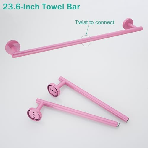 Pink Bathroom Hardware Set,5 Pieces Bathroom Towel Bar Set,24 inch Towel Bar,Towel Ring for Bathroom,Robe Towel Hooks,Toilet Paper Holder Wall Mounted(Drilling),SE96006S-5PK - Image 7