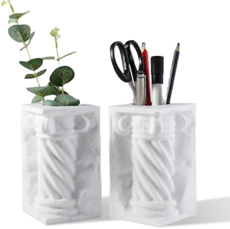 Decorative Roman Column Book Ends & Vase - Heavy Duty Marble Book Ends for Heavy Books, Vintage Home Office Decor, Dual Use as Flower Vase, Natural Stone Bookends for Shelves (2PC, White) by BCS
