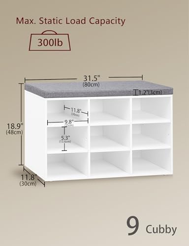 DINZI LVJ Shoe Storage Bench with Cushion, 31.5" Cubby Shoe Rack, 9 Cubbies - Image 3