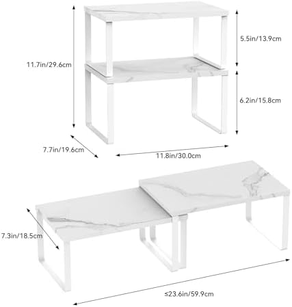 Counter Shelf Set of 4, Kitchen Cabinet Organizer Shelves, Marble White - Image 3