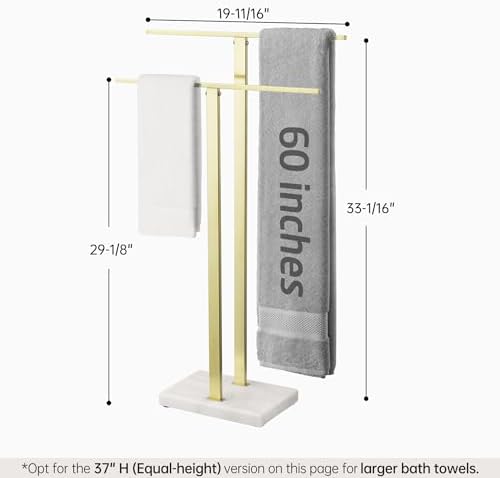 KES Standing Towel Rack with Heavy Marble Base, 2-Tier, Brushed Gold - Image 5
