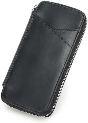 Top Grain Genuine Leather 4 Fountain Pen/Pencil Case Pouch, Handmade Minimalist Design, Zipper Closure with Multi-Function & Slots, Gift Choice for Man/Woman/Office, Glossy Black, 4 Slots by CataPurusLeatherCrafts