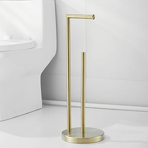 Free Standing Toilet Paper Roll Holder Stand with Reserve, Gold Brushed - Image 6