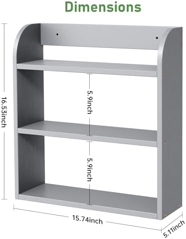 ROMGUAR CRAFT 3 Tier Bamboo Spice Rack, Countertop or Wall Mounting, Grey - Image 3