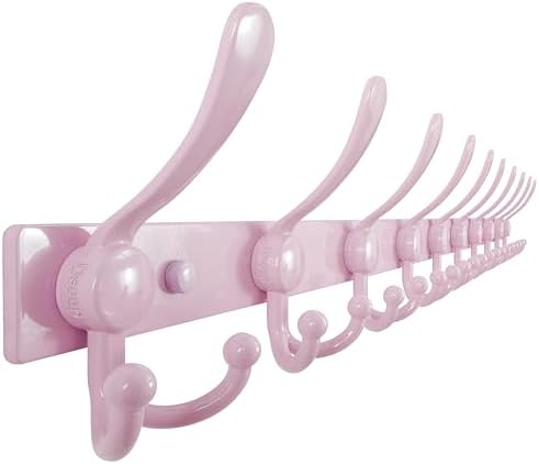 Dseap Coat Rack Wall Mount 37 Inch, Heavy Duty 12-Gauge Base vs Flimsy 1mm, Double-Thick Solid Anti-Snap Hooks, 16” Stud-Mount, Stainless Steel 10-Hook Hanger for Closet Entryway, Pink by Dseap