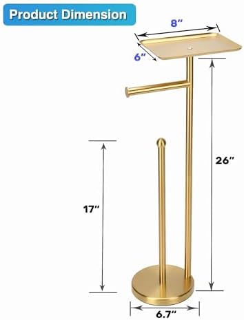 Gold Toilet Paper Holder with Shelf, Freestanding Tissue Holder Stand with Storage Space for Extra 4 Toilet Paper Rolls (Stainless Steel Base, Gold) - Image 7