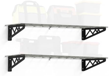 SafeRacks Steel Garage Wall Shelves 2-Pk w/Hooks, 300lb, Hammertone (12x36) by SafeRacks