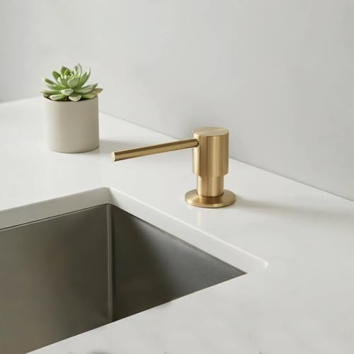Kibi Kitchen Soap Dispenser – Lead-Free Solid Brass, Top-Fill Refillable Liquid Dispenser, 8.5 oz Capacity, Rust & Corrosion Resistant, Countertop Accessory for Kitchen & Bar Sink (Brushed Brass) - Image 3
