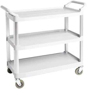 Amazon Basics 3-Tier Rolling Utility Cart with Wheels, Commercial Grade, Storage Cart with 400 lbs Loading Capacity, Portable Mobile Shelving, Gray by AmazonBasics