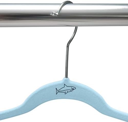 Simplify Kids 100 Pack Velvet Hangers with Shark Icon in Light Blue - Image 3