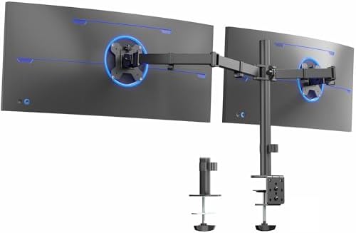 VIVO Dual Ultrawide Monitor Desk Mount, Heavy Duty Fully Adjustable Steel Stand, Holds 2 Computer Screens up to 38 inches and Max 22lbs Each, Black, STAND-V038 by VIVO