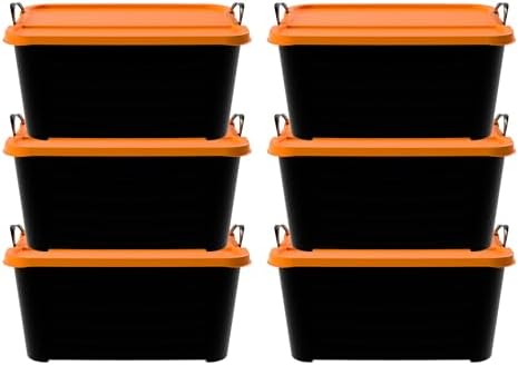Life Story 6 Pack Stackable Storage Bin, 55 Qt Home Organizer, Black/Orange by LifeStory