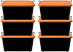 Life Story 6 Pack Stackable Storage Bin, 55 Qt Home Organizer, Black/Orange by LifeStory