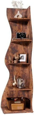 LITTLE TREE 70-Inch Corner Shelf, Seaweed Shaped Etagere Display Bookshelf, Freestanding 5-Tier Wall Shelves for Small Spaces, Living Room, Bedroom, Rustic, 1 Pack by LITTLETREE