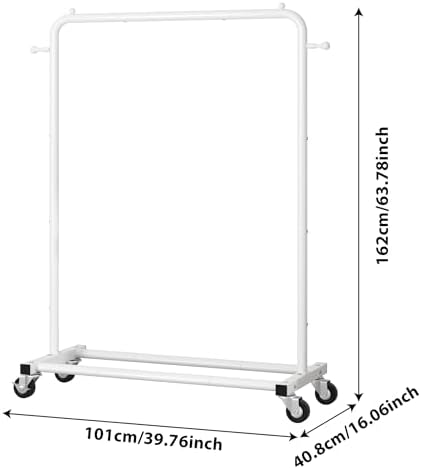 Sywhitta Metal Clothing Rack on Wheels with Bottom Shelf, for Clothes,White - Image 3