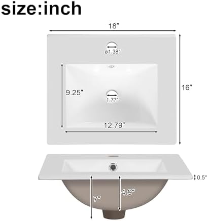 Harper & Bright Designs 18" Bathroom Vanity with Sink, Free Standing Single Vanity Set with One Divider Drawer, and Door Storage Shelf, Wooden Storage Cabinet with Ceramic Basin for Bathroom, Black - Image 4