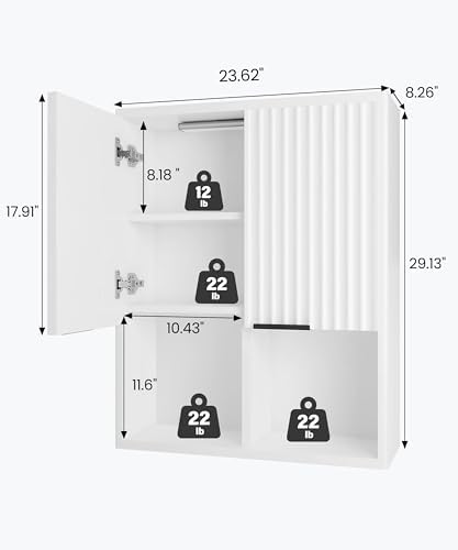 HAIOOU Fluted Bathroom Wall Cabinet with Motion Sensor Light - White - Image 3