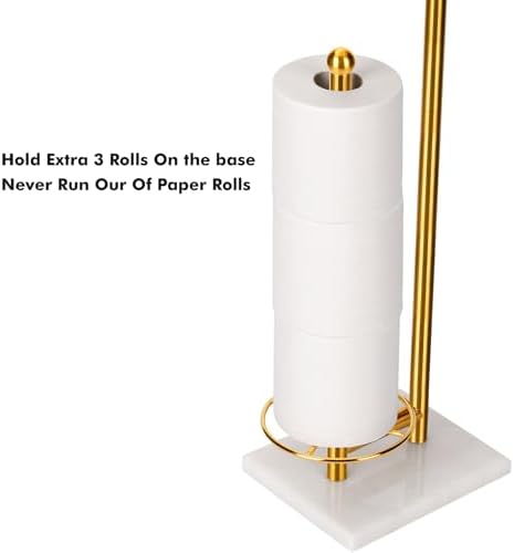 Toilet Paper Holder with Tray At the Top, Sturdy Marble Base No Wobby, Holding Extra 3 Toilet Paper Rolls As Spare Use, Freestanding No Drilling (Gold) - Image 5