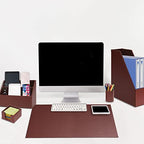 6 Piece Office Supplies/Desk Organizer Set with Desktop Leather Writing Pad,File Paper Tray,Magazine folder Holder, Pen Cup,Sticky Note Holder,Letter Mail Sorter,Workspace Decor for Women Men Brown - Image 2