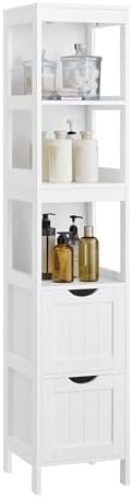 VASAGLE Bathroom Floor Cabinet, 2 Drawers, 55.7”H, White by VASAGLEbySONGMICSHOME