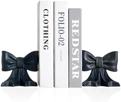 Metal Bookends Set of 2, Heavy Duty Book Ends for Heavy Books, Black Decorative Bookends for Shelves Desk Office Home Decor by MSUMPTU