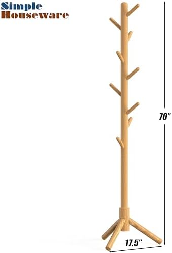 Simple Houseware Wooden Coat Rack Stand, Hall Tree with 9 Hooks, Oak - Image 2