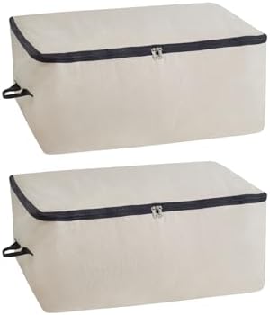 Canvas Storage Bags for Comforters and Blankets - X-Large Zippered Storage Bags for Blankets, Comforters, and Clothes - Easy Storage Under Bed, 100% Cotton, Breathable with Carrying Straps (2 Bags) by OrganicCottonMart