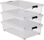 50 Quart Clear Plastic Underbed Storage Bin with Wheels, 3 Pack by Oymlclivisa