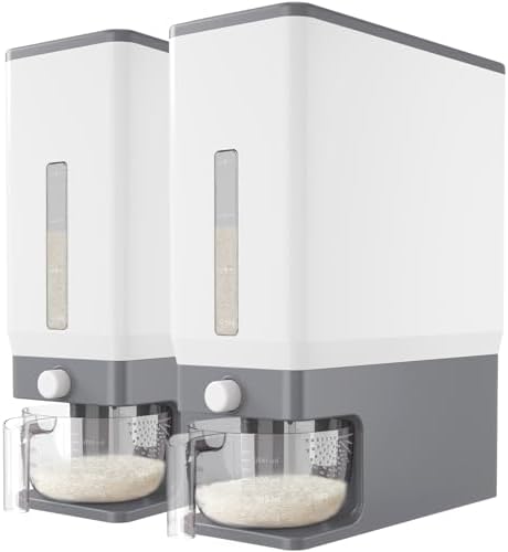 Lifewit Rice Container 29 Lbs, One-Press Dispenser with Measuring Cup 2 Pcs by Lifewit