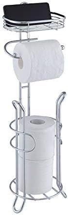 SunnyPoint Bathroom Heavyweight Toilet Tissue Paper Roll Storage Holder Stand with Reserve and Shelve, The Reserve Area Has Enough Space to Store Mega Rolls. (Chrome) by SunnyPoint