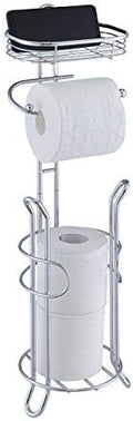 SunnyPoint Bathroom Heavyweight Toilet Tissue Paper Roll Storage Holder Stand with Reserve and Shelve, The Reserve Area Has Enough Space to Store Mega Rolls. (Chrome) by SunnyPoint
