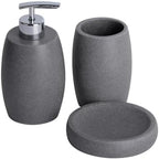 Clasin Home Grey Bathroom Accessories Set 3 PC, Resin Sandstone Look Soap Dispenser, Toothbrush Cup, Soap Dish, Bathroom Soap Dispenser Set for Home Decor and Kitchen by ClasinHome