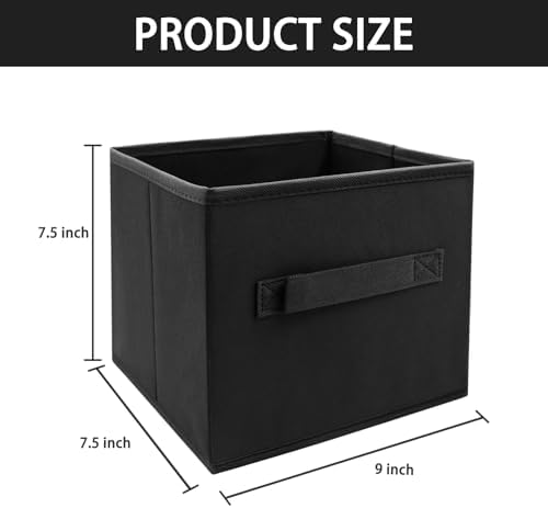 EBIGIC Small Storage Bins[6 Pack] 9.0"x7.5"x7.5" Small Size Fabirc Foldable Closet Toy Organizer Collapsible Cloth Black - Image 2