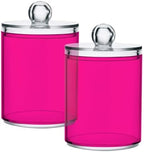 SHJI Deep Pink Qtip Holder Organizer Dispenser Cotton Swabs Cans Plastic Jars with Lid Set 4 Pack Bathroom Storage Canister for Cotton Ball Floss Cotton Pads - Image 2